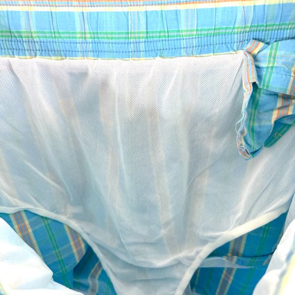 Brooks Brothers Board Shorts Mens M Blue Green Plaid Drawstring - Picture 7 of 11